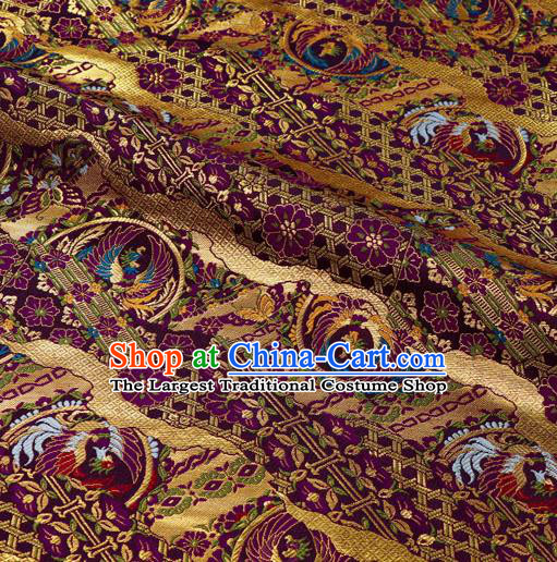 Asian Kimono Fabric Traditional Phoenix Pattern Design Purple Brocade Japanese Nishijin Tapestry Satin