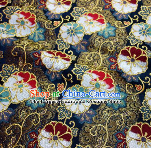 Asian Traditional Sakura Pattern Design Brocade Kimono Cloth Fabric Japanese Navy Nishijin Tapestry Satin