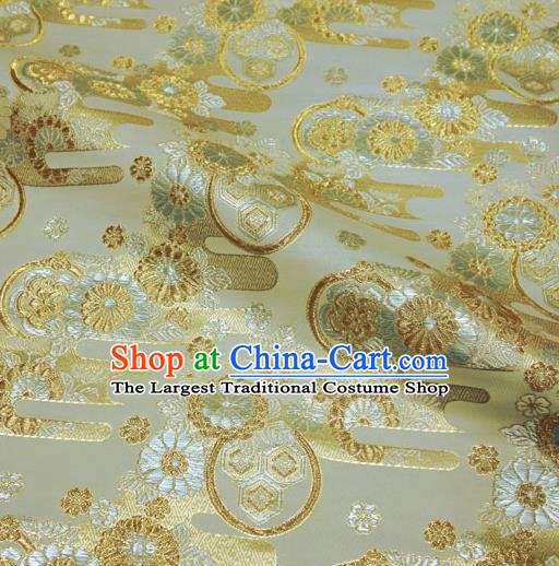 Asian Japanese Nishijin Tapestry Satin Kimono Cloth Fabric Traditional Chrysanthemum Pattern Design Golden Brocade