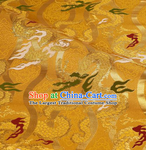 Asian Traditional Dragon Pattern Design Brocade Golden Damask Nishijin Tapestry Satin Fabric Japanese Kimono Cloth