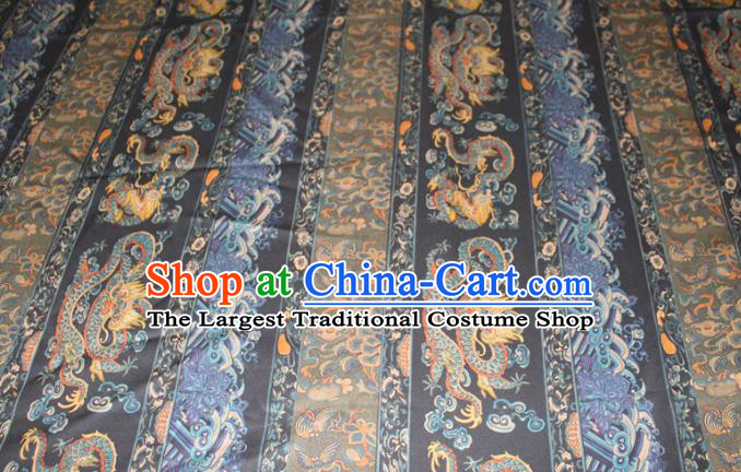 Chinese Classical Dragon Pattern Silk Drapery Traditional Cheongsam Gambiered Guangdong Gauze Navy Silk Fabric