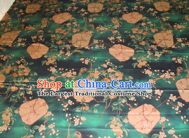 Chinese Classical Plum Fan Pattern Silk Drapery Traditional Cheongsam Fabric Green Gambiered Guangdong Gauze