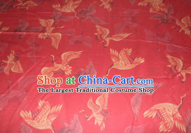 Chinese Traditional Red Gambiered Guangdong Gauze Cheongsam Satin Fabric Classical Cranes Pattern Silk Drapery