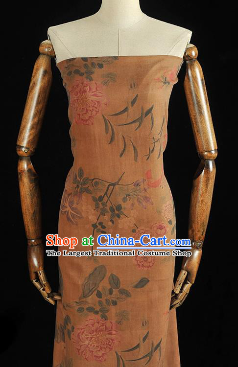 Chinese Classical Peony Flowers Pattern Silk Drapery Traditional Gambiered Guangdong Gauze Cheongsam Ginger Satin Fabric