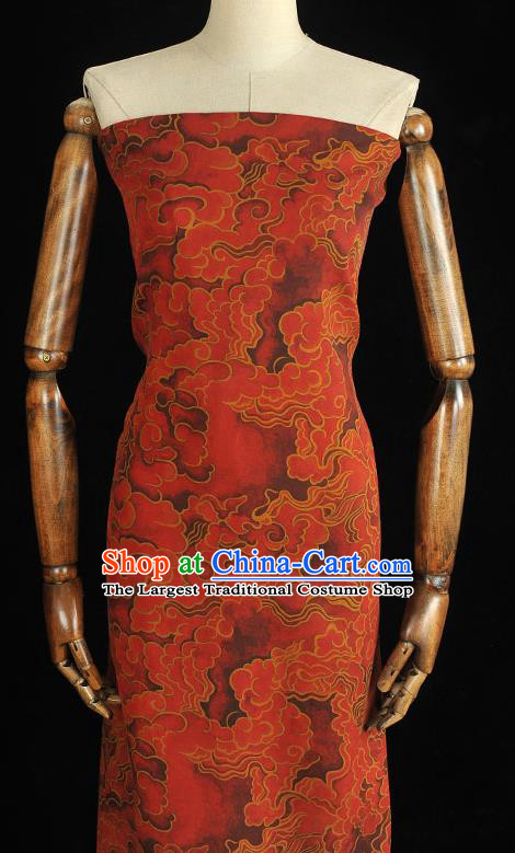 Chinese Classical Clouds Pattern Silk Drapery Traditional Gambiered Guangdong Gauze Cheongsam Red Satin Fabric