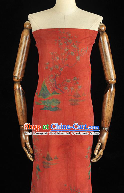 Chinese Red Gambiered Guangdong Gauze Classical Peach Blossom Pattern Silk Drapery Traditional Cheongsam Silk Fabric