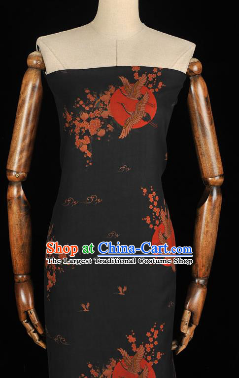 Chinese Cheongsam Silk Fabric Classical Crane Plum Pattern Black Gambiered Guangdong Gauze Traditional Silk Drapery