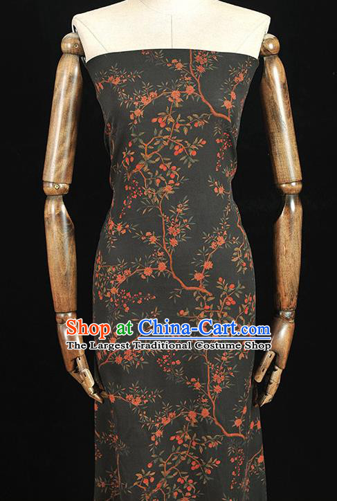 Chinese Classical Floral Pattern Gambiered Guangdong Gauze Cheongsam Black Silk Fabric Traditional Silk Drapery