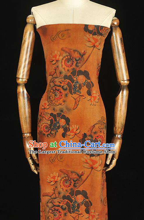 Chinese Classical Lotus Pattern Ginger Gambiered Guangdong Gauze Cheongsam Cloth Fabric Traditional Silk Drapery