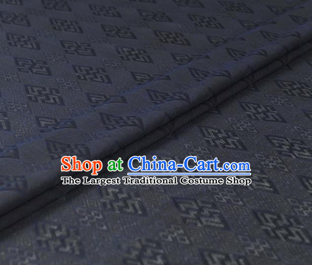 Chinese Traditional Cheongsam Cloth Classical Rhombus Pattern Silk Fabric Navy Gambiered Guangdong Gauze