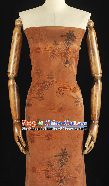 Chinese Traditional Cheongsam Brown Satin Cloth Classical Cloud Pattern Silk Gambiered Guangdong Gauze Fabric