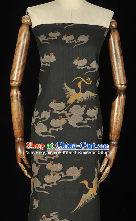 Chinese Black Cloth Traditional Cheongsam Gambiered Guangdong Gauze Classical Cloud Crane Pattern Silk Fabric