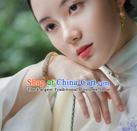 Chinese Traditional Ming Dynasty Gilding Plum Blossom Bracelet Ancient Palace Lady Enamel Jewelry Accessories