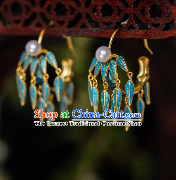 China Traditional Ming Dynasty Court Earrings Imperial Palace Enamel Bamboo Ear Jewelry