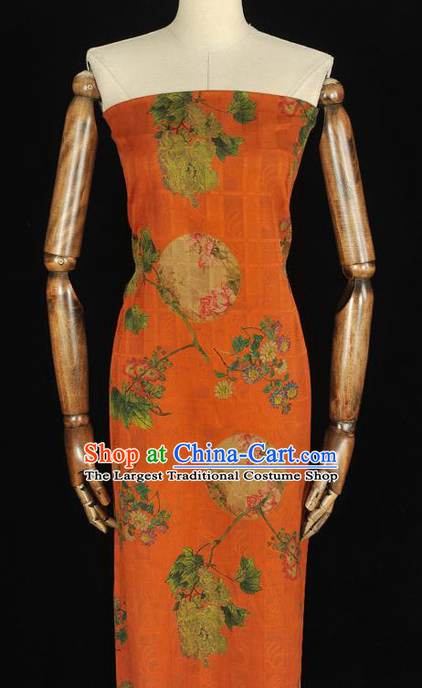 Chinese Traditional Cheongsam Orange Gambiered Guangdong Gauze Cloth Classical Flowers Pattern Silk Fabric