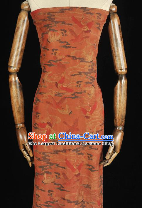 Chinese Classical Cranes Pattern Rust Red Cloth Cheongsam Gambiered Guangdong Gauze Traditional Silk Fabric