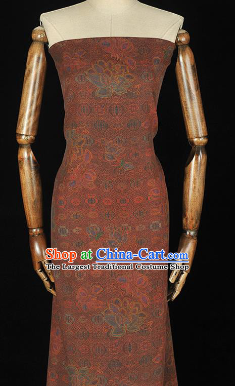 Chinese Classical Lotus Pattern Rust Red Silk Cloth Traditional Jacquard Fabric Cheongsam Gambiered Guangdong Gauze