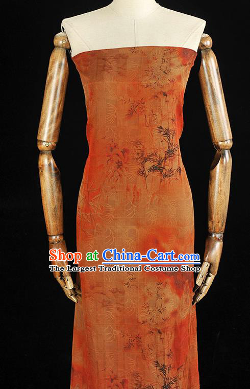 Chinese Orange Gambiered Guangdong Gauze Cheongsam Material Traditional Bamboo Pattern Silk Fabric