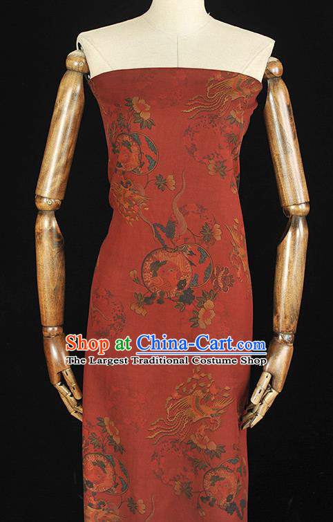 Chinese Classical Cheongsam Material Red Gambiered Guangdong Gauze Traditional Phoenix Pattern Silk Fabric