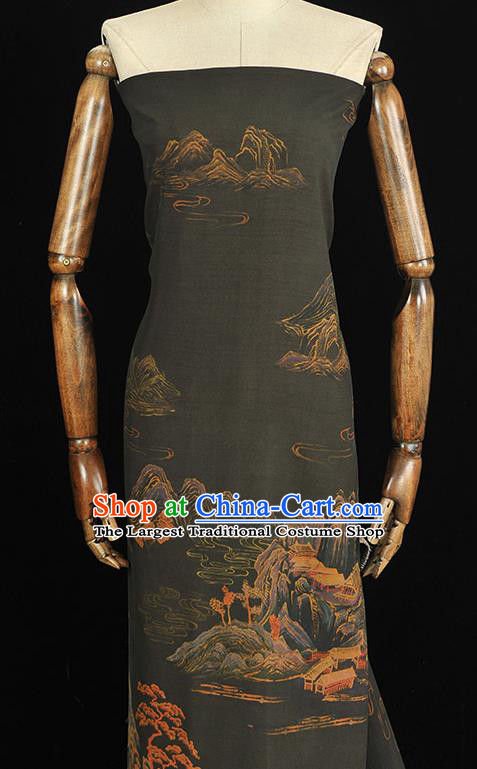 China Traditional Landscape Pattern Silk Fabric Classical Cheongsam Black Cloth