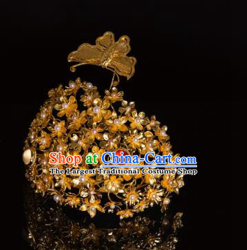 China Traditional Sui Dynasty Gilding Hair Crown Hair Accessories Ancient Hanfu Hair Jewelry Princess Pearls Hair Coronet