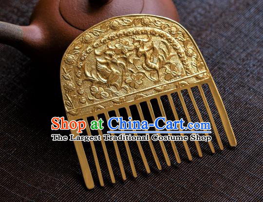 China Tang Dynasty Gilding Hair Comb Traditional Hanfu Hair Accessories Ancient Princess Hairpin