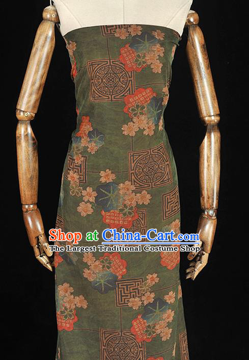 Chinese Classical Blossom Pattern Silk Fabric Traditional Cheongsam Cloth Green Gambiered Guangdong Gauze Material