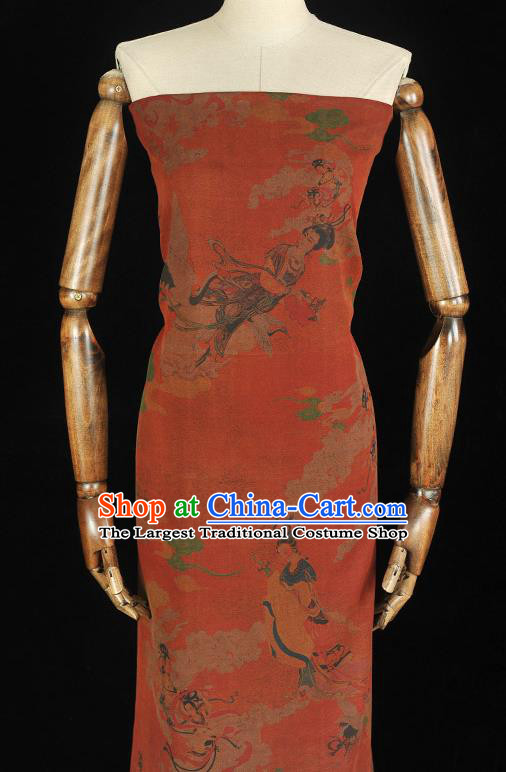 Top Grade Chinese Traditional Goddess Pattern Silk Drapery Cheongsam Orange Gambiered Guangdong Gauze Fabric