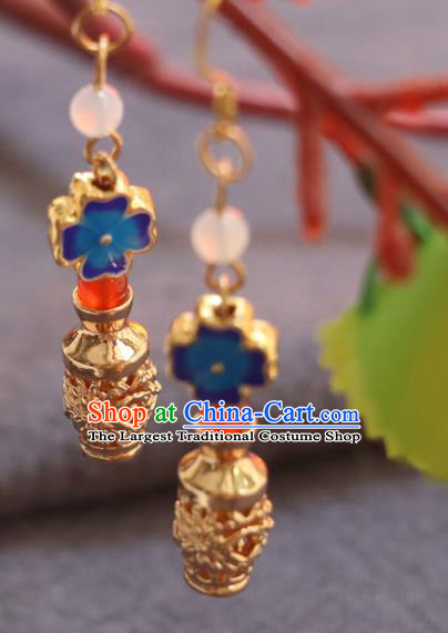 Handmade Traditional Golden Vase Ear Accessories Chinese National Enamel Earrings