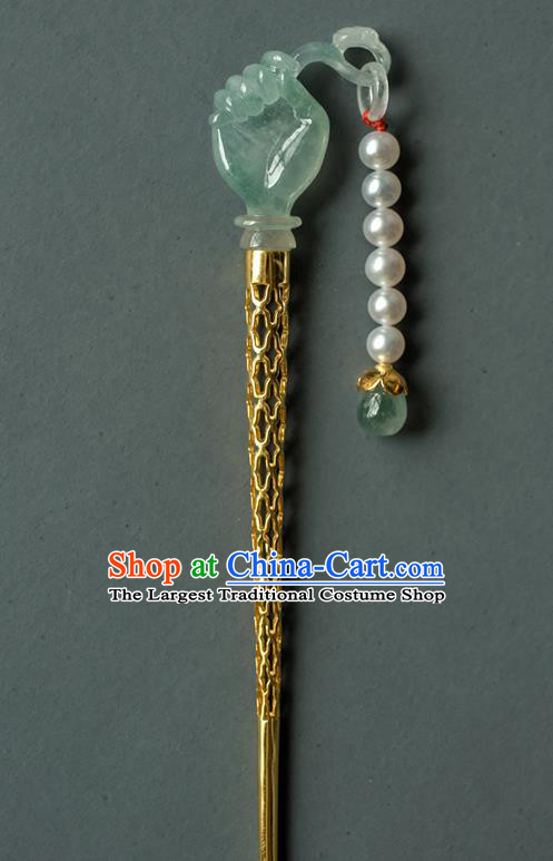 China Ming Dynasty Jade Buddha Hand Hairpin Traditional Ancient Court Woman Hair Accessories Hanfu Hair Stick