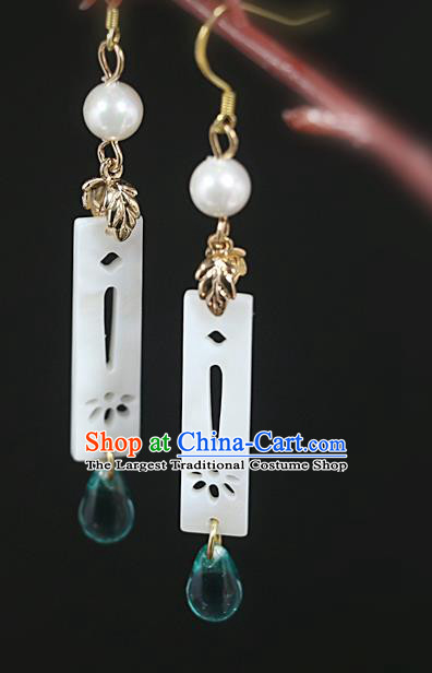 Handmade Traditional Ear Accessories Chinese Hanfu Jewelry National White Shell Earrings