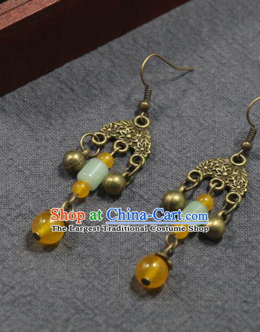 Handmade Traditional Ear Accessories Chinese National Jade Beads Tassel Earrings