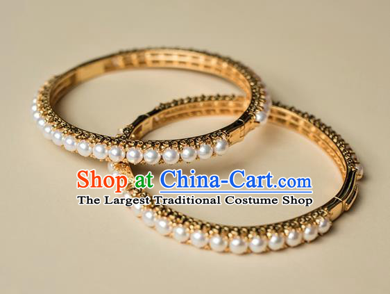 Chinese Ancient Princess Pearls Bracelet Gilding Accessories Traditional Ming Dynasty Jewelry