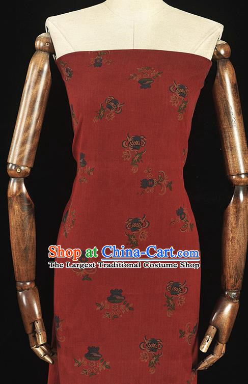 Top Grade Red Gambiered Guangdong Gauze Chinese Traditional Flowers Pattern Silk Drapery Cheongsam Fabric