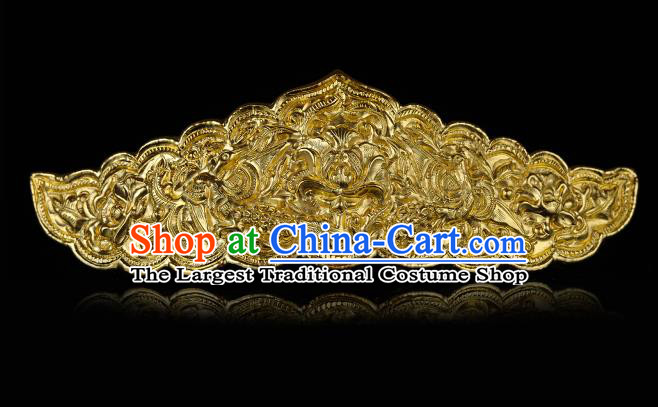 China Traditional Court Queen Hair Accessories Handmade Ancient Empress Hairpin Ming Dynasty Golden Carving Peony Hair Crown for Women