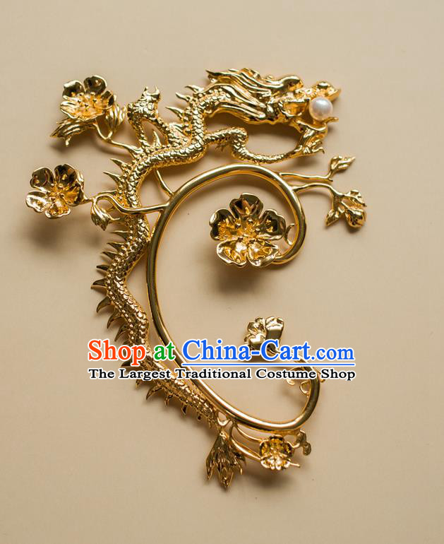 China Traditional Qing Dynasty Queen Earrings Ancient Empress Gilding Dragon Plum Ear Jewelry Accessories