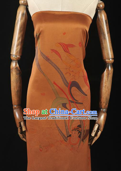 China Classical Cheongsam Gambiered Guangdong Gauze Cloth Traditional Flying Apsaras Pattern Silk Fabric