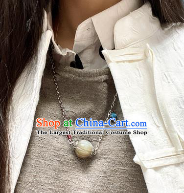 China Handmade National Jewelry Accessories Traditional White Jade Carving Bead Necklace