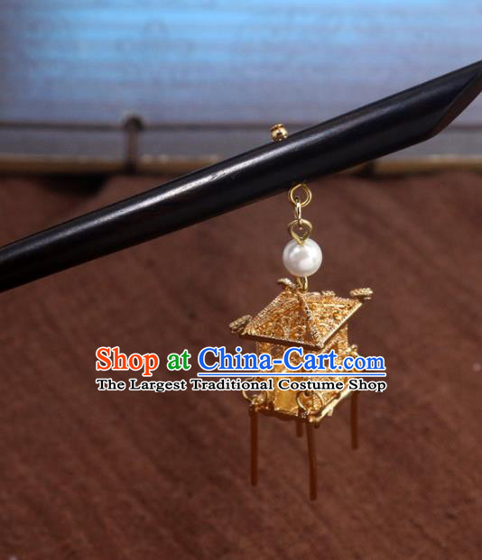 China Handmade Cheongsam Golden Lantern Hair Accessories Ebony Hair Stick Classical Wood Hairpin for Women