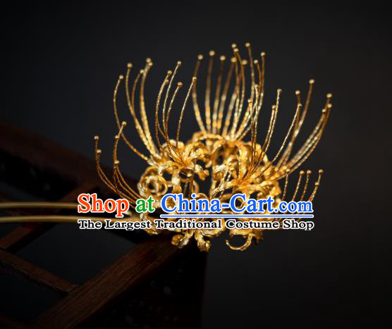 China Traditional Gilding Manjusaka Hair Accessories Tang Dynasty Hanfu Hair Clip Ancient Imperial Concubine Hairpin