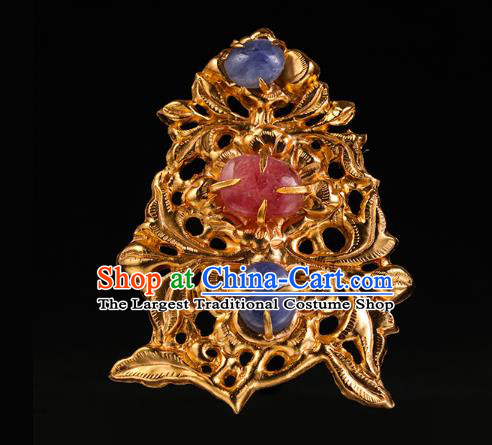 China Traditional Ming Dynasty Gems Hair Crown Handmade Hair Accessories Ancient Queen Golden Hairpin