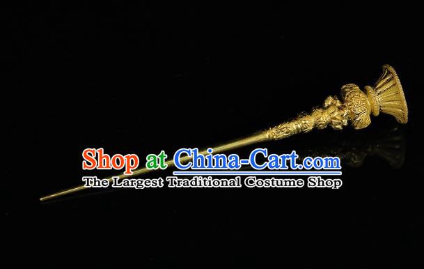 China Ancient Hanfu Carving Vase Hair Stick Handmade Hair Accessories Traditional Ming Dynasty Court Golden Hairpin