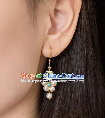 China Traditional Hanfu Pearls Earrings Ancient Ming Dynasty Empress Gilding Ear Jewelry