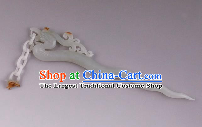 China Ancient Princess Jade Carving Phoenix Hairpin Handmade Hair Accessories Traditional Song Dynasty Hair Stick