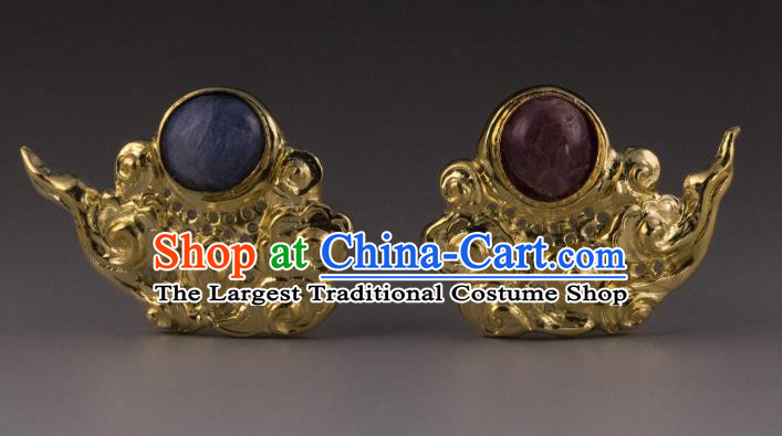 China Ancient Court Golden Hairpins Handmade Hair Accessories Traditional Ming Dynasty Imperial Empress Hair Sticks