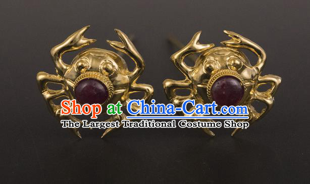 China Ancient Princess Golden Crab Hairpin Handmade Hair Accessories Traditional Ming Dynasty Hair Stick