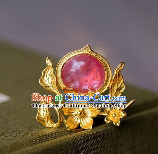 China Traditional Ming Dynasty Hair Accessories Ancient Empress Tourmaline Peach Hairpin Hair Crown