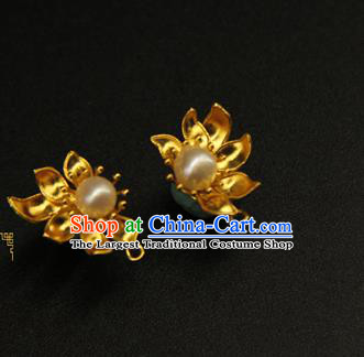 Handmade Chinese Hanfu Ear Accessories Traditional Ancient Imperial Consort Golden Earrings Jewelry