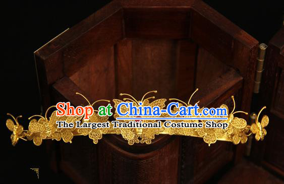 China Traditional Court Hair Crown Ancient Ming Dynasty Golden Butterfly Hairpin Handmade Hair Accessories