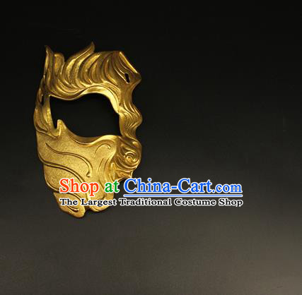 China Ancient Swordsman Half Face Mack Handmade Golden Mask Accessorie